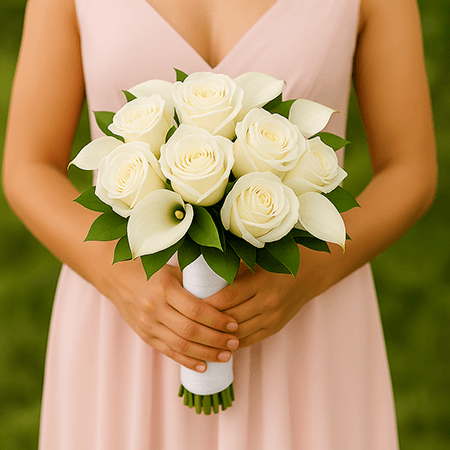 Bridesmaids Bouquets of Ivory Roses & White Calla Lilies