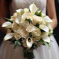 (BDx20) Ivory Roses and White Calla Lilies 6 Bridesmaids Bqts For Delivery to Chicago, Illinois