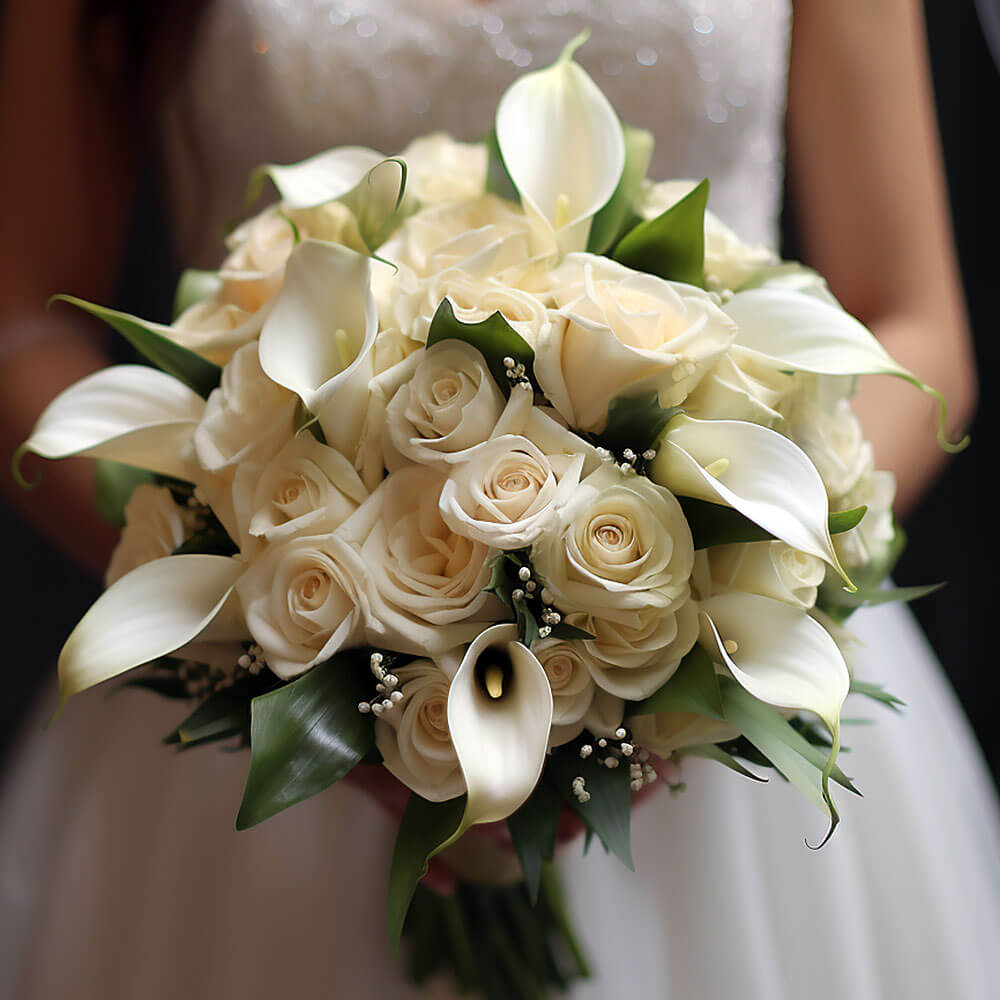 (BDx20) Ivory Roses and White Calla Lilies 6 Bridesmaids Bqts For Delivery to Shakopee, Minnesota