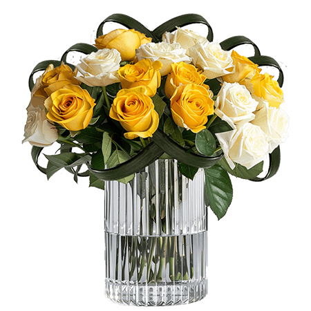 (BDx10) Romantic Yellow and White Roses Table Centerpiece