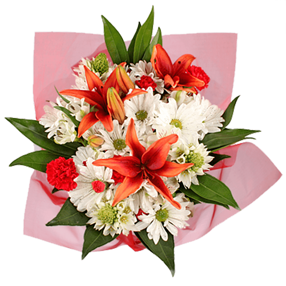 Christmas Floral White Daisies Red Lilies Green Alstroemerias