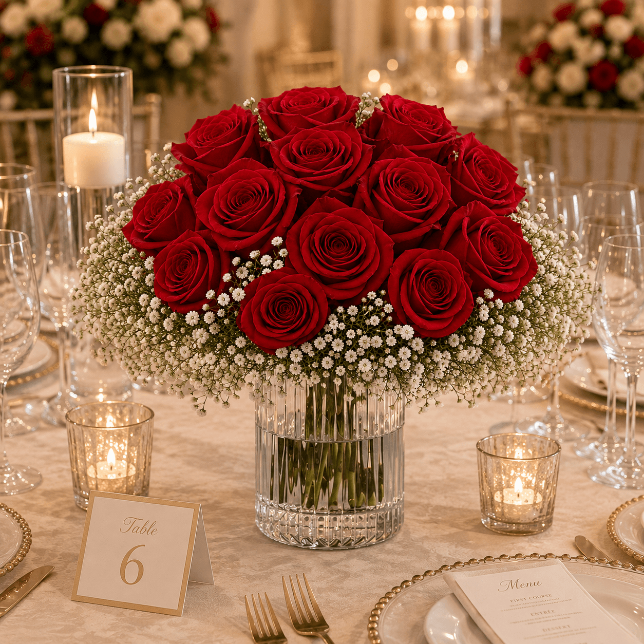 Centerstage Roses Classic Red Roses Centerpieces – Farm-Fresh Flowers | GlobalRose ...