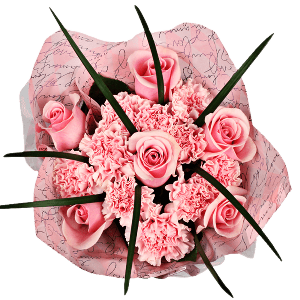 Discount Valentines Flowers Pink Roses Carnation Bouquets Fillers