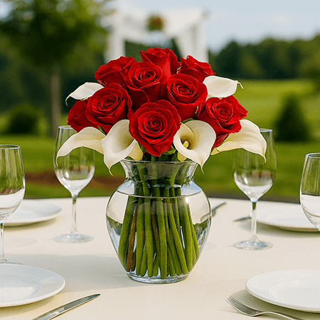 Wedding Centerpieces with Red Roses & Calla Lilies T