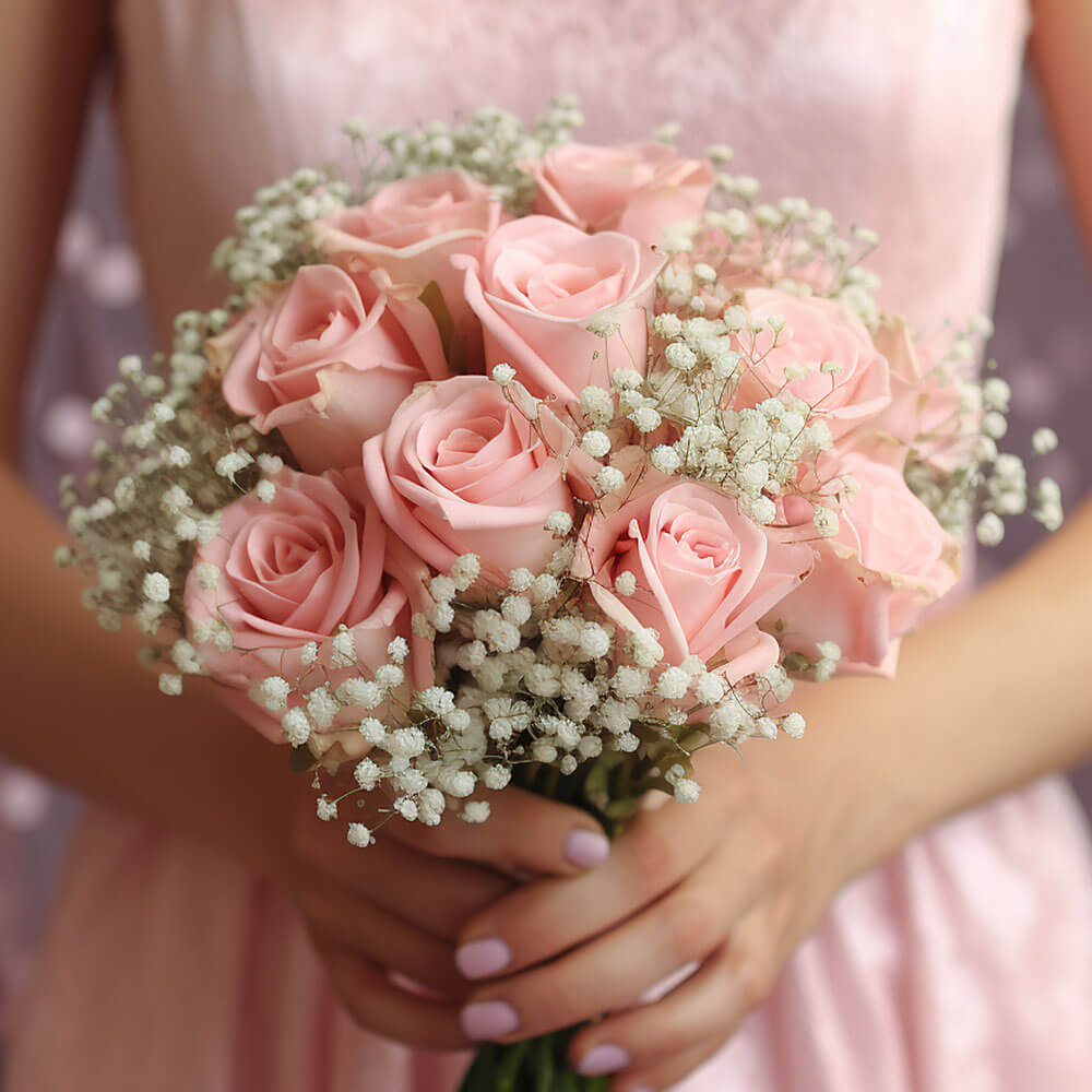 (BDx20) Classic Light Pink Roses 6 Bridesmaids Bqts For Delivery to Nederland, Texas