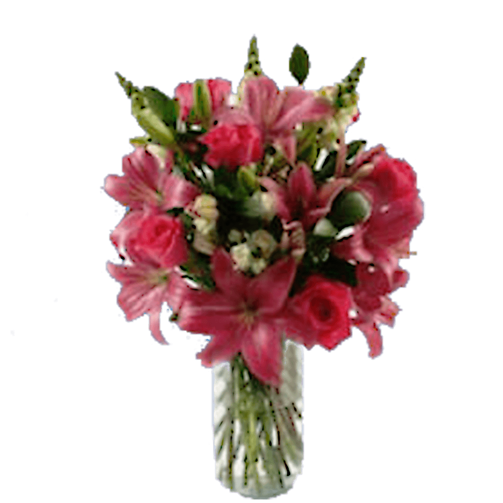 Fresh Flowers Bouquet Pink Lilies White Spray Roses With Vase
