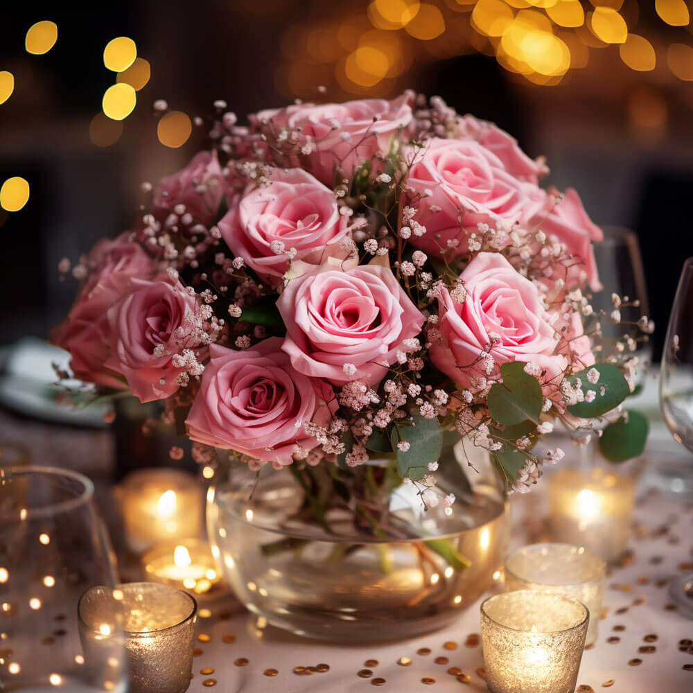 (2BDx20) CP Classic Light Pink Roses 12 Centerpieces