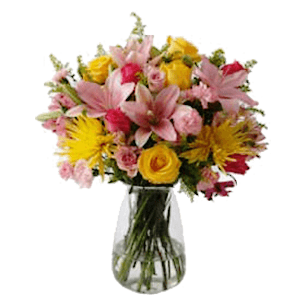 Fresh Pink Yellow Flowers Bouquet Flowers With Vase