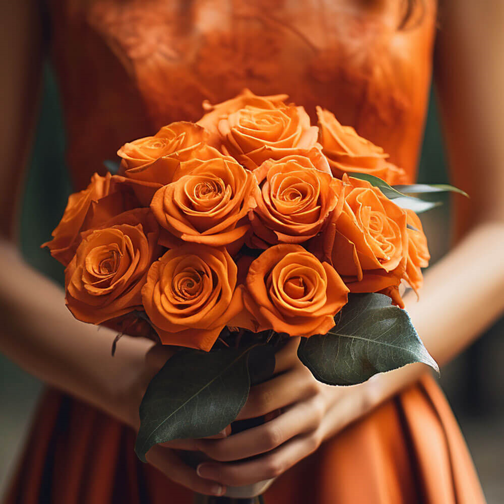 (BDx10) 3 Bridesmaids Bqt Romantic Orange Roses For Delivery to Clifton, New_Jersey