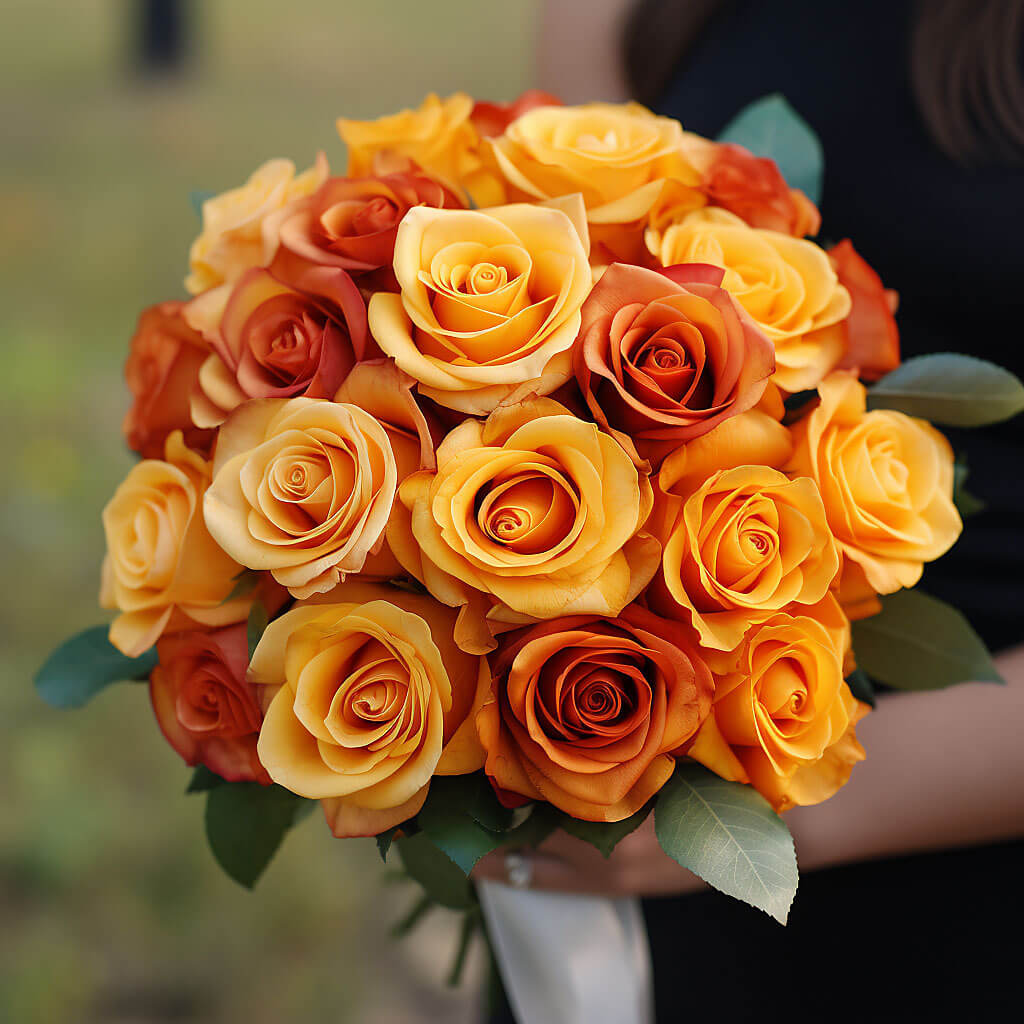 (BDx20) Romantic Yellow and Orange Roses 6 Bridesmaids Bqts