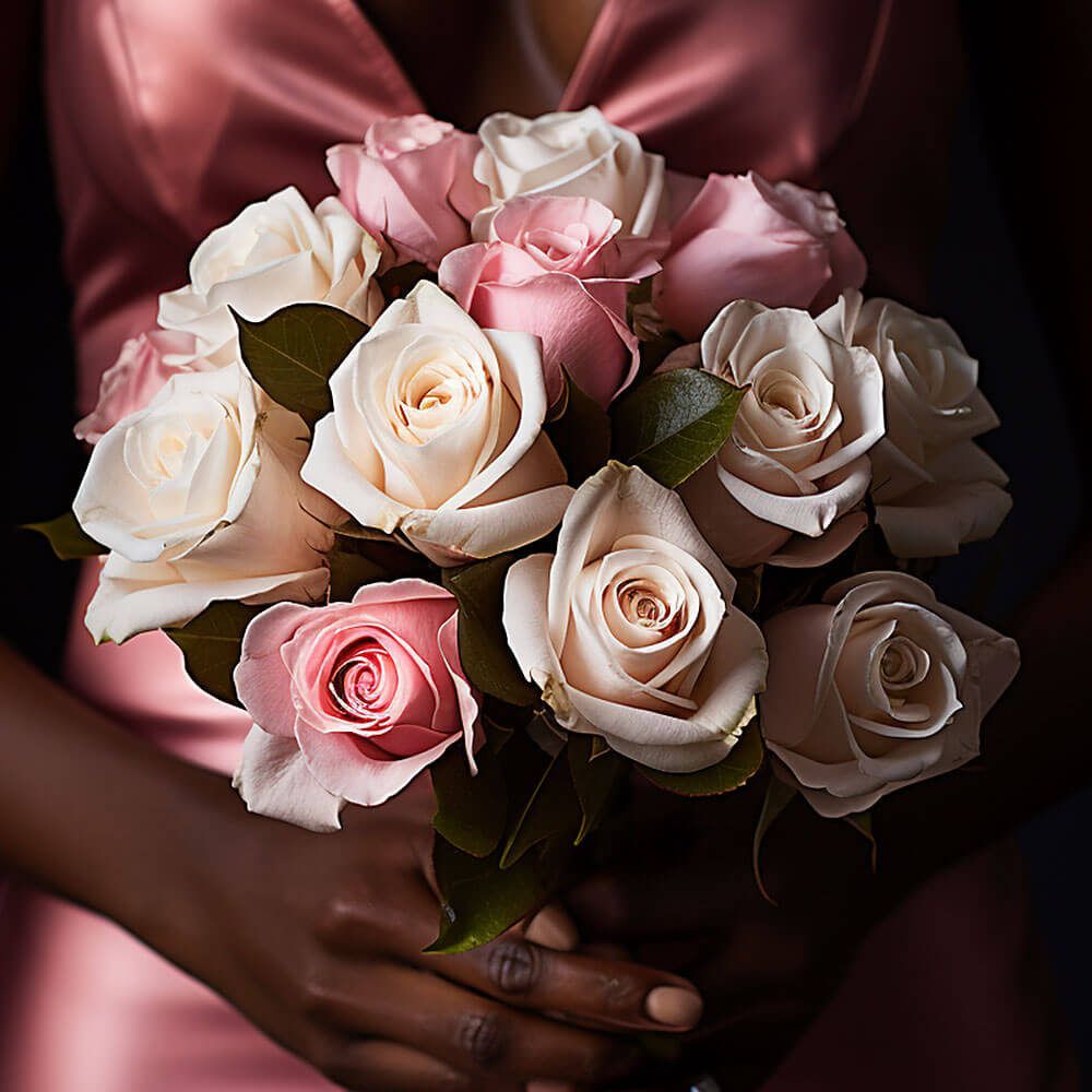 (BDx20) Royal Light Pink and White Roses 6 Bridesmaids Bqts