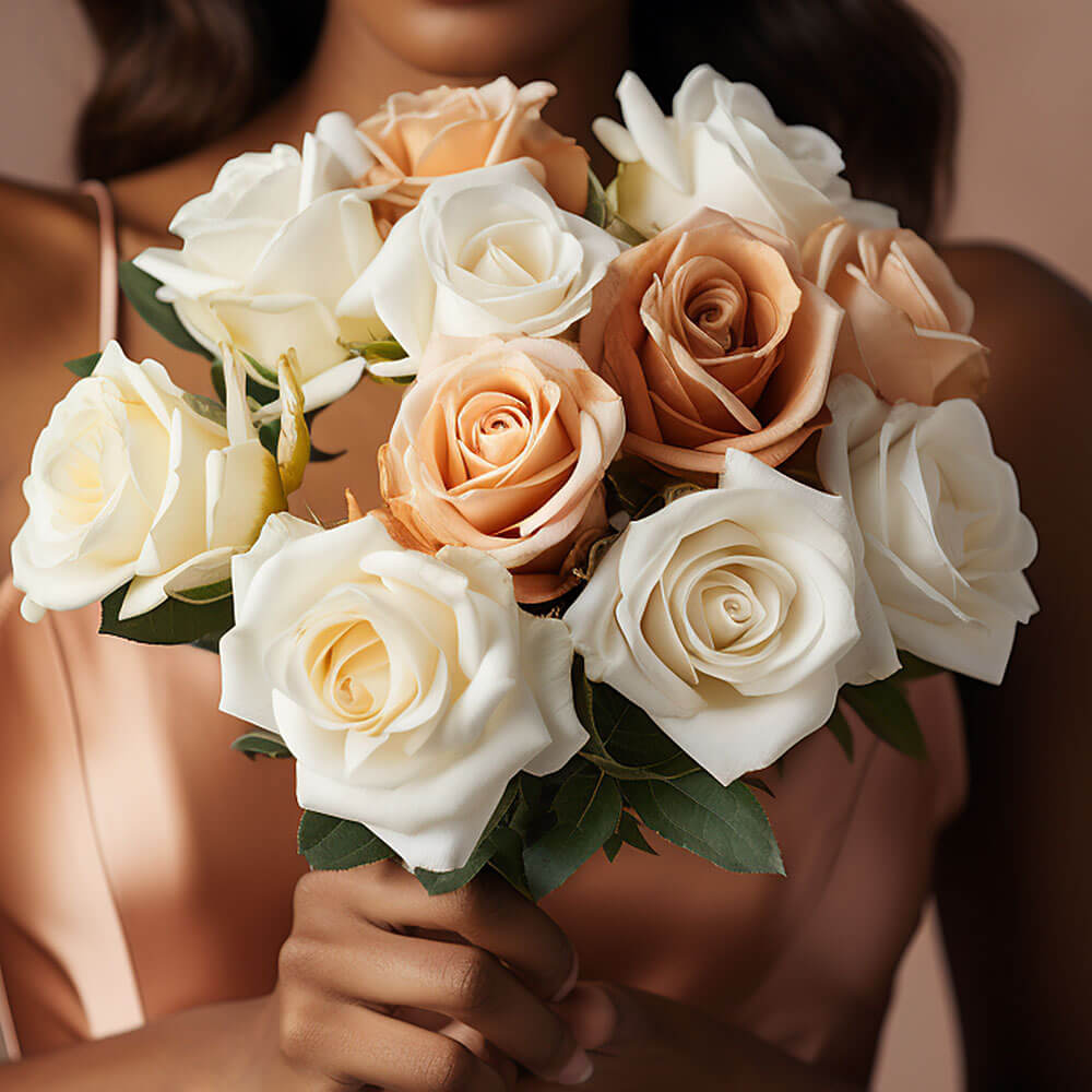 (BDx20) Royal Peach and White Roses 6 Bridesmaids Bqts