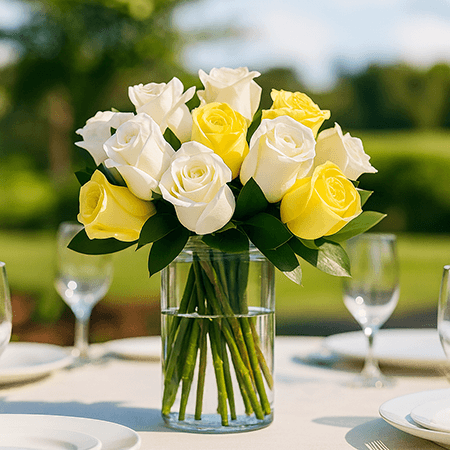 12 Fresh Yellow and White Romantic Wedding Rose Centerpieces