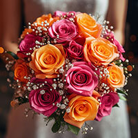 (DUO) Bridal Bqt Classic Dark Pink and Orange Roses For Delivery to New_Hampshire