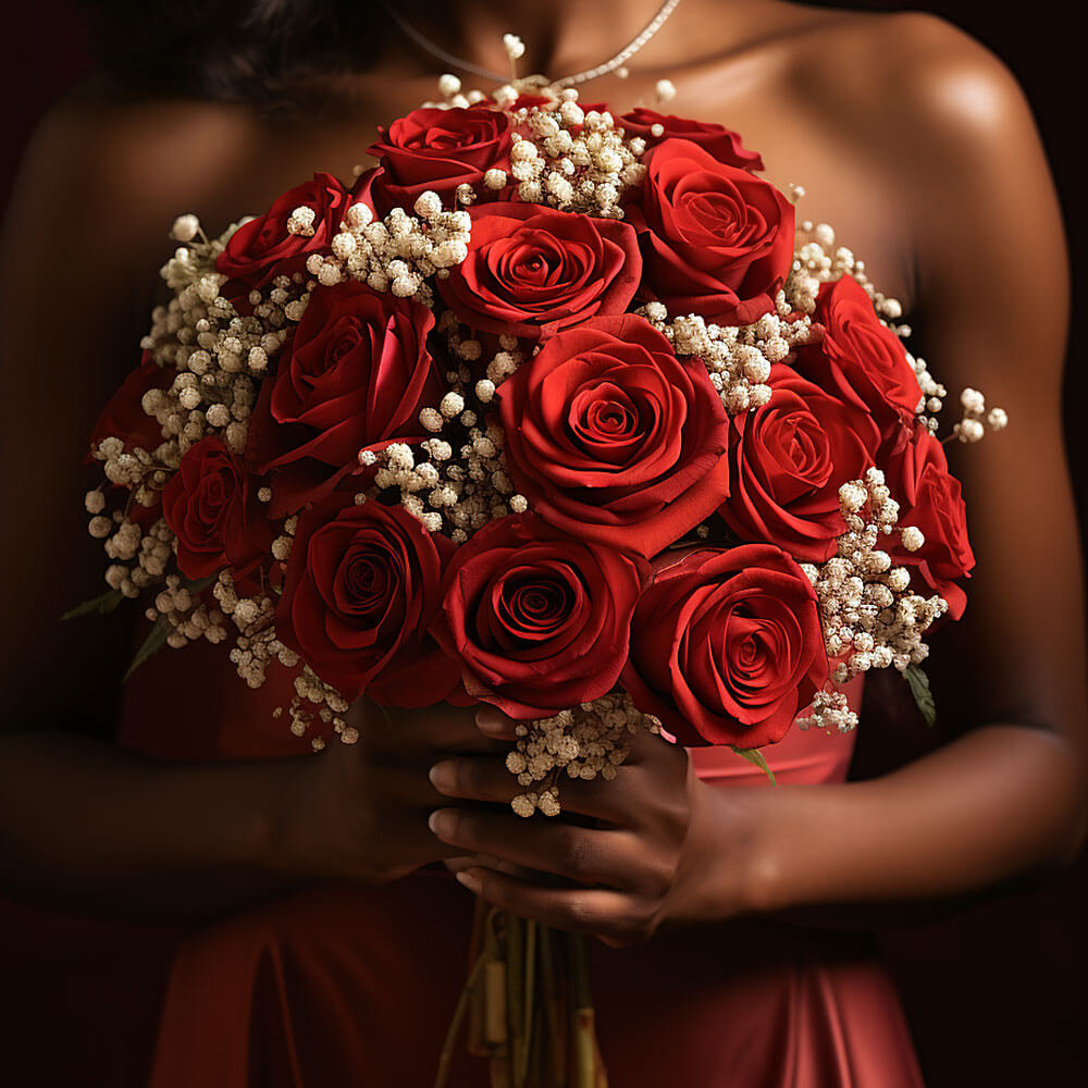 (DUO) Bridal Bqt 13 Red Roses and 10 Gypsophila For Delivery to Saint_Paul, Minnesota