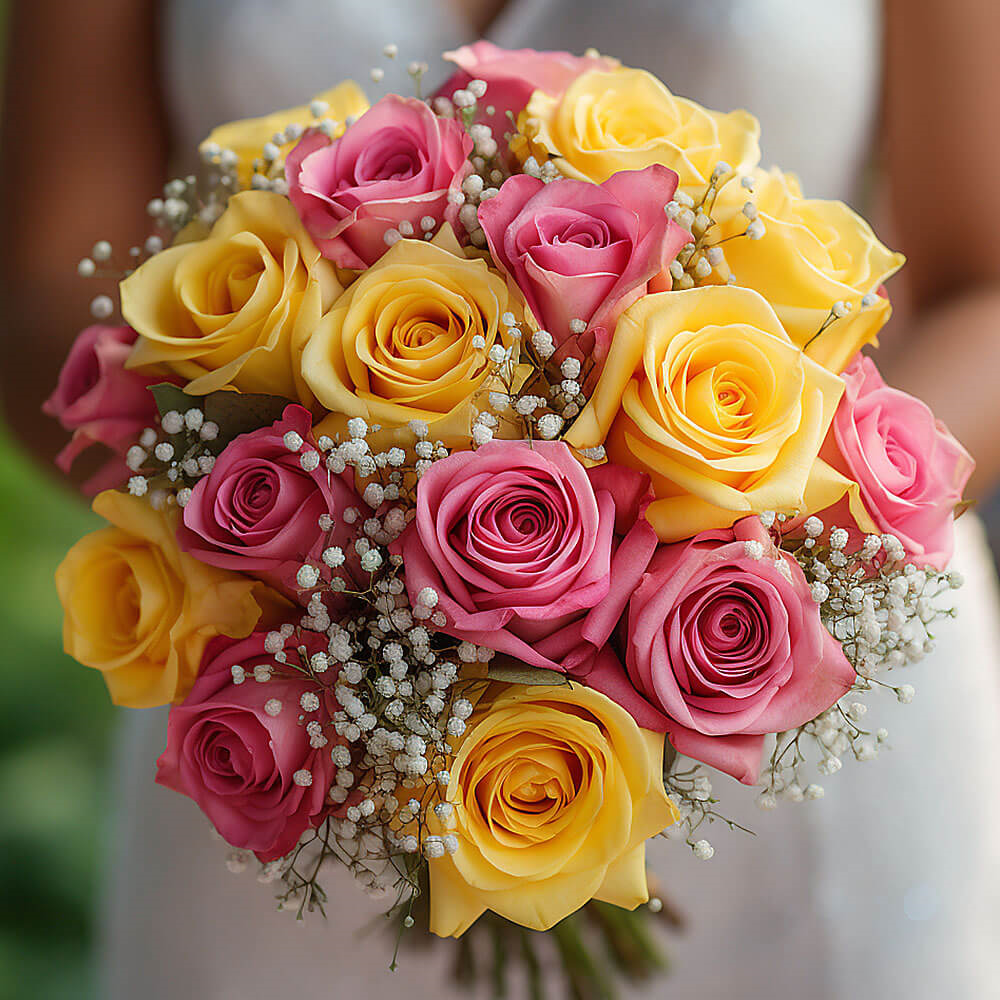 (DUO) Bridal Bqt Classic Yellow and Light Pink Roses For Delivery to Upper_Marlboro, Maryland