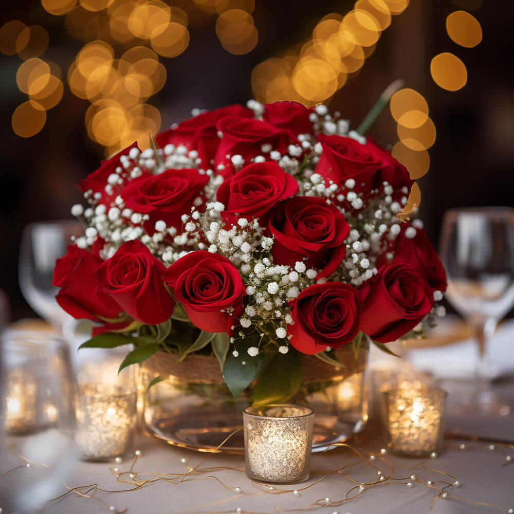(BDx10) Classic Dark Pink Roses Table Centerpiece