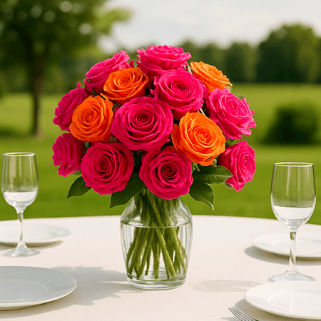 12 Gorgeous Dark Pink and Orange Romantic Wedding Rose Centerpieces