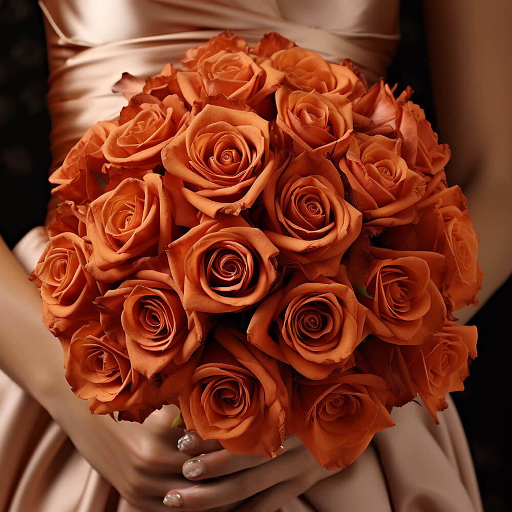 (DUO) Bridal Bqt Royal Orange Roses For Delivery to Titusville, Florida