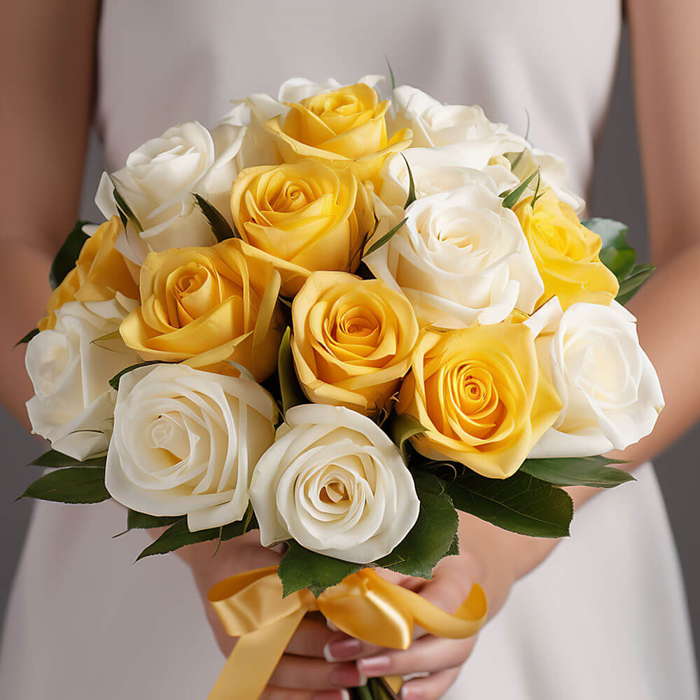 (DUO) Bridal Bqt Royal White and Yellow Roses For Delivery to Alaska, Local.Globalrose.Com