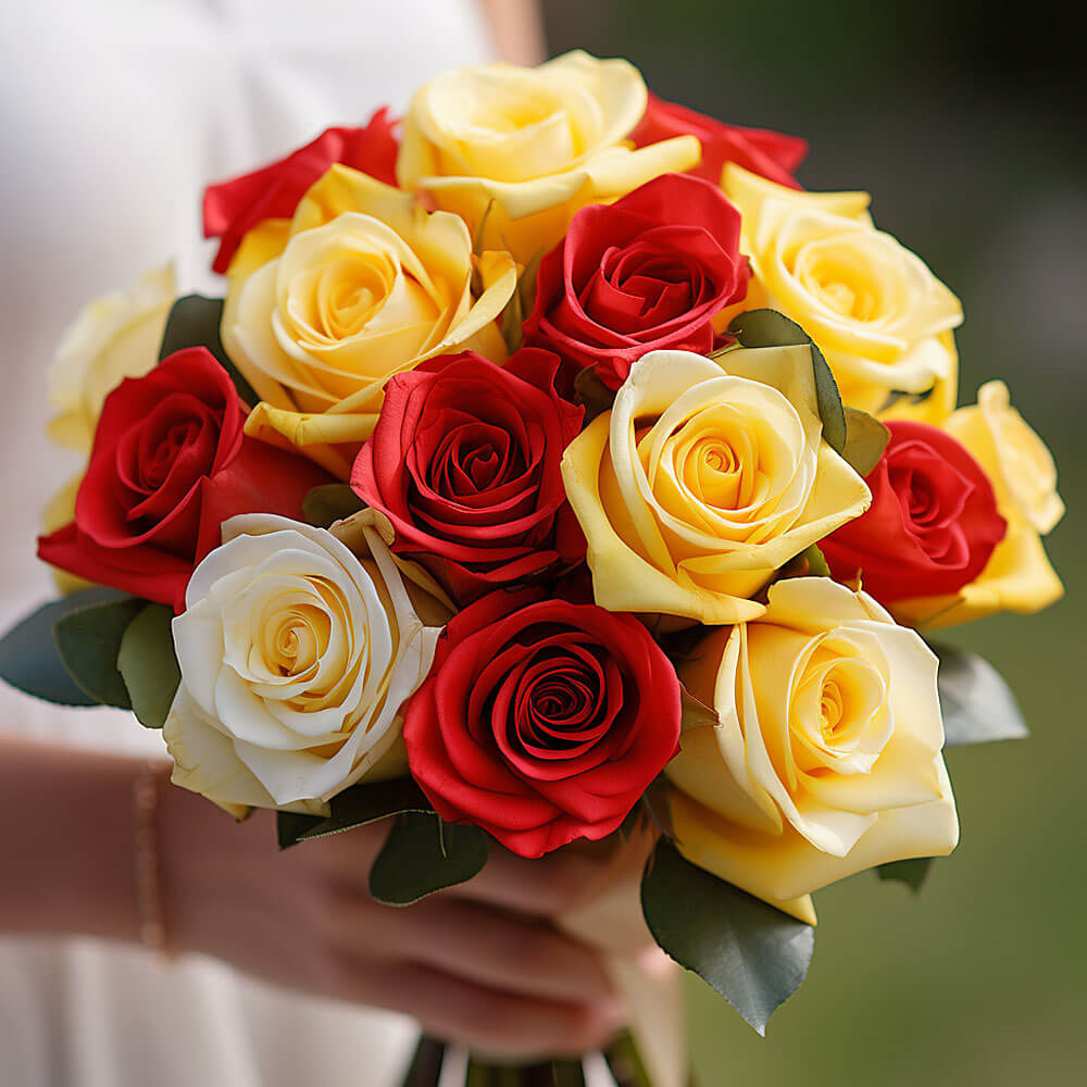(DUO) Bridal Bqt Royal Yellow and Red Roses For Delivery to Sequim, Washington