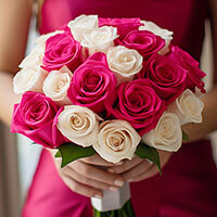 (BDx10) 3 Bridesmaids Bqt Royal Dark Pink and White Roses For Delivery to Kalamazoo, Michigan