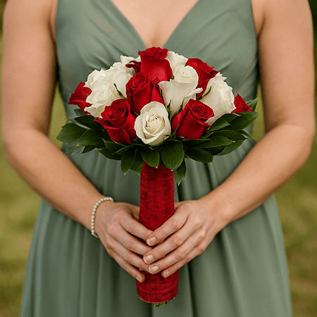 6 Red & White Roses Bridesmaids Bouquets