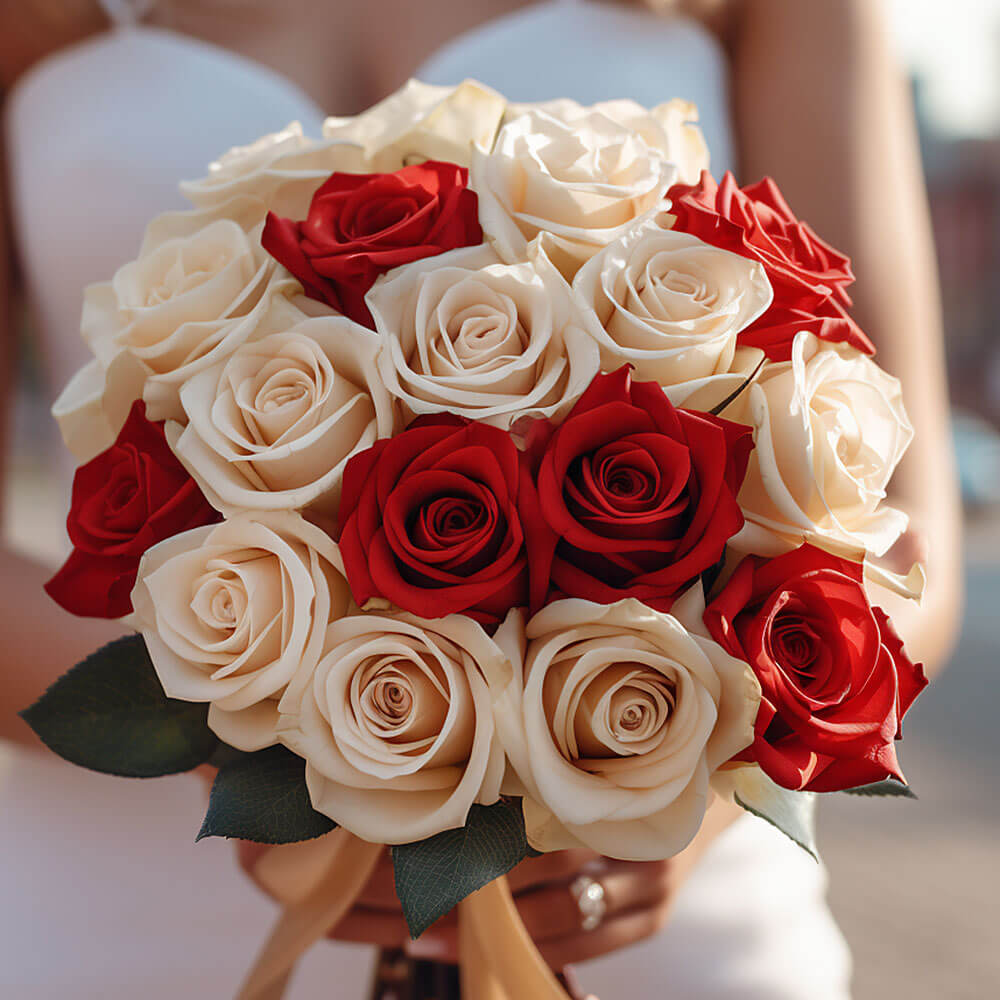 (BDx20) Royal Red and White Roses 6 Bridesmaids Bqts