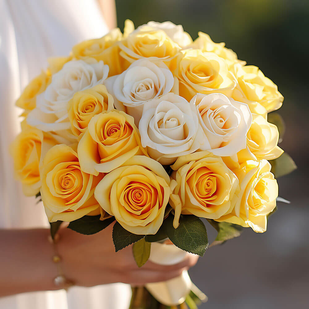 (BDx20) Royal Yellow and White Roses 6 Bridesmaids Bqts