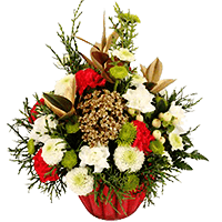 (DUO) Christmas Pinne Cone 3 Arragements with Vase For Delivery to Kernersville, North_Carolina