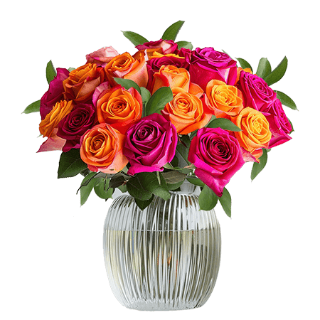 (BDx10) Royal Dark Pink and Orange Roses Table Centerpiece