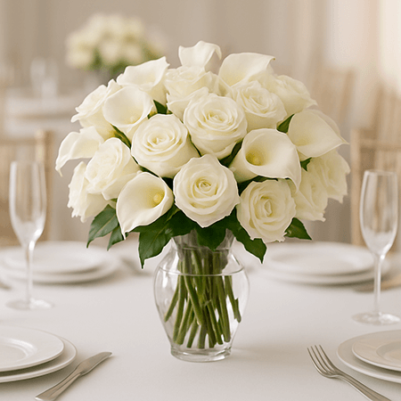 Wedding Centerpieces with Ivory Roses & Calla Lilies