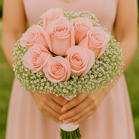 Light Pink Roses Classic Bridesmaids Bouquets