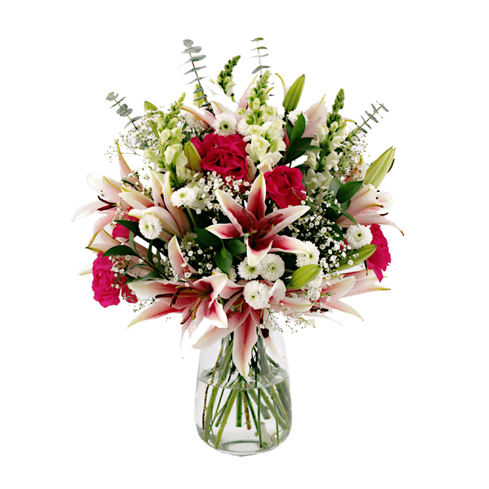 Lilies Spray Roses Pompoms Bouquet Flowers With Vase