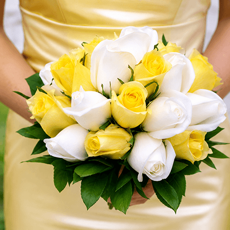 Yellow & White Roses Bridesmaids Bouquets