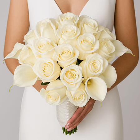 Bridal Bouquet with Calla Lilies & Ivory Roses