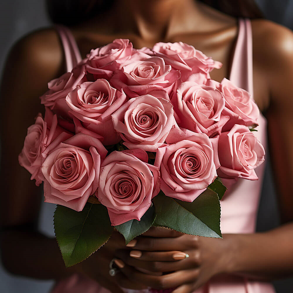 (DUO) Bridal Bqt Romantic Light Pink Roses For Delivery to Newburyport, Massachusetts