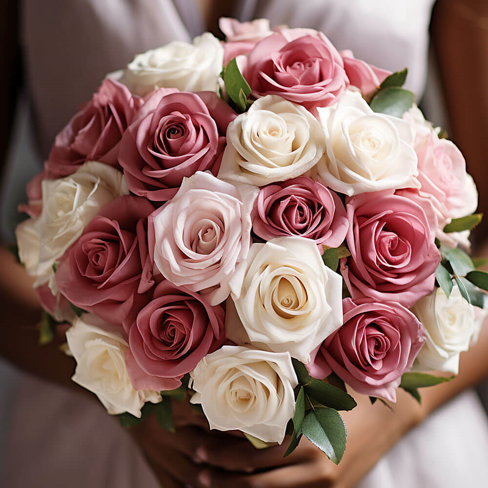 (DUO) Bridal Bqt Royal Light Pink and White Roses For Delivery to Sherman_Oaks, California