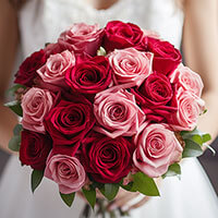 (DUO) Bridal Bqt Royal Red and Pink Roses For Delivery to Delaware