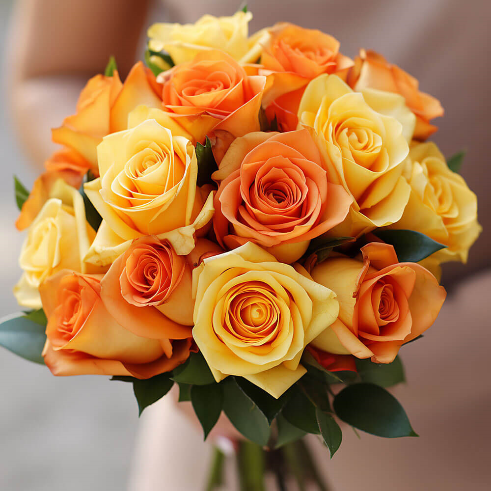 (DUO) Bridal Bqt Royal Yellow and Orange Roses For Delivery to Norwalk, California