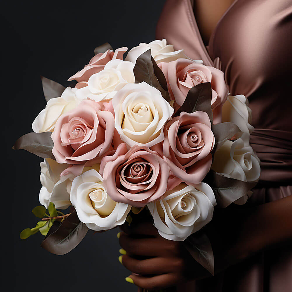 (BDx10) 3 Bridesmaids Bqt Royal Light Pink and White Roses
