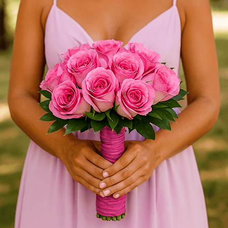 6 Dark Pink Roses Bridesmaids Bouquets