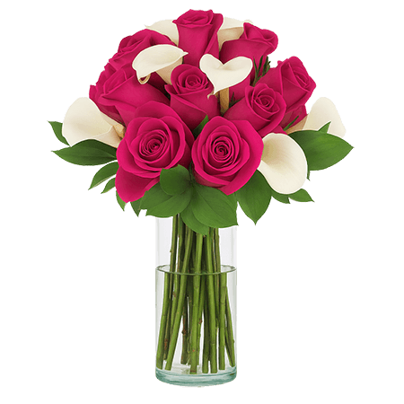 Wedding Table Centerpieces with Dark Pink Roses & Calla Lilies