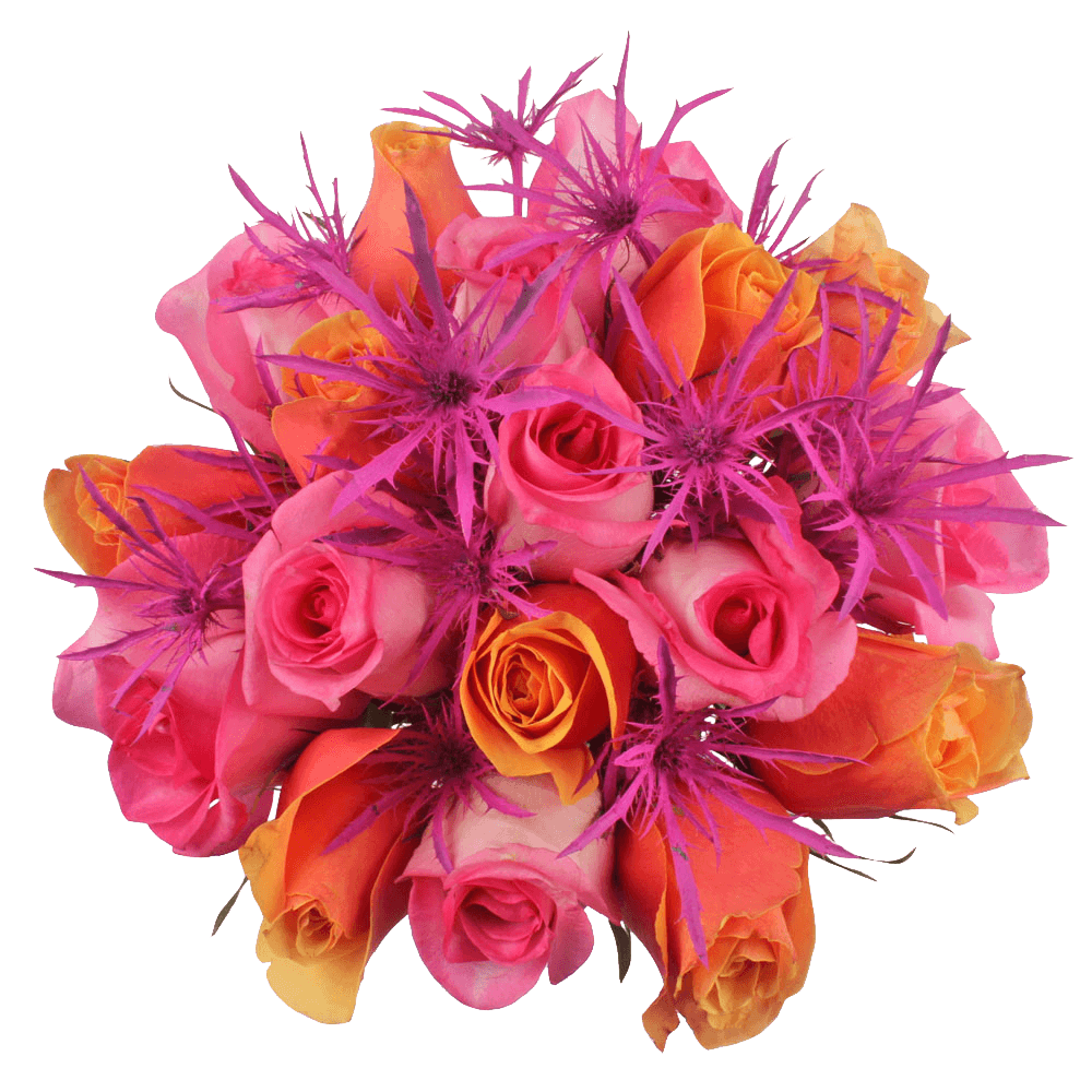 Order Wedding Centerpieces Pink & Orange Roses with Eryngium