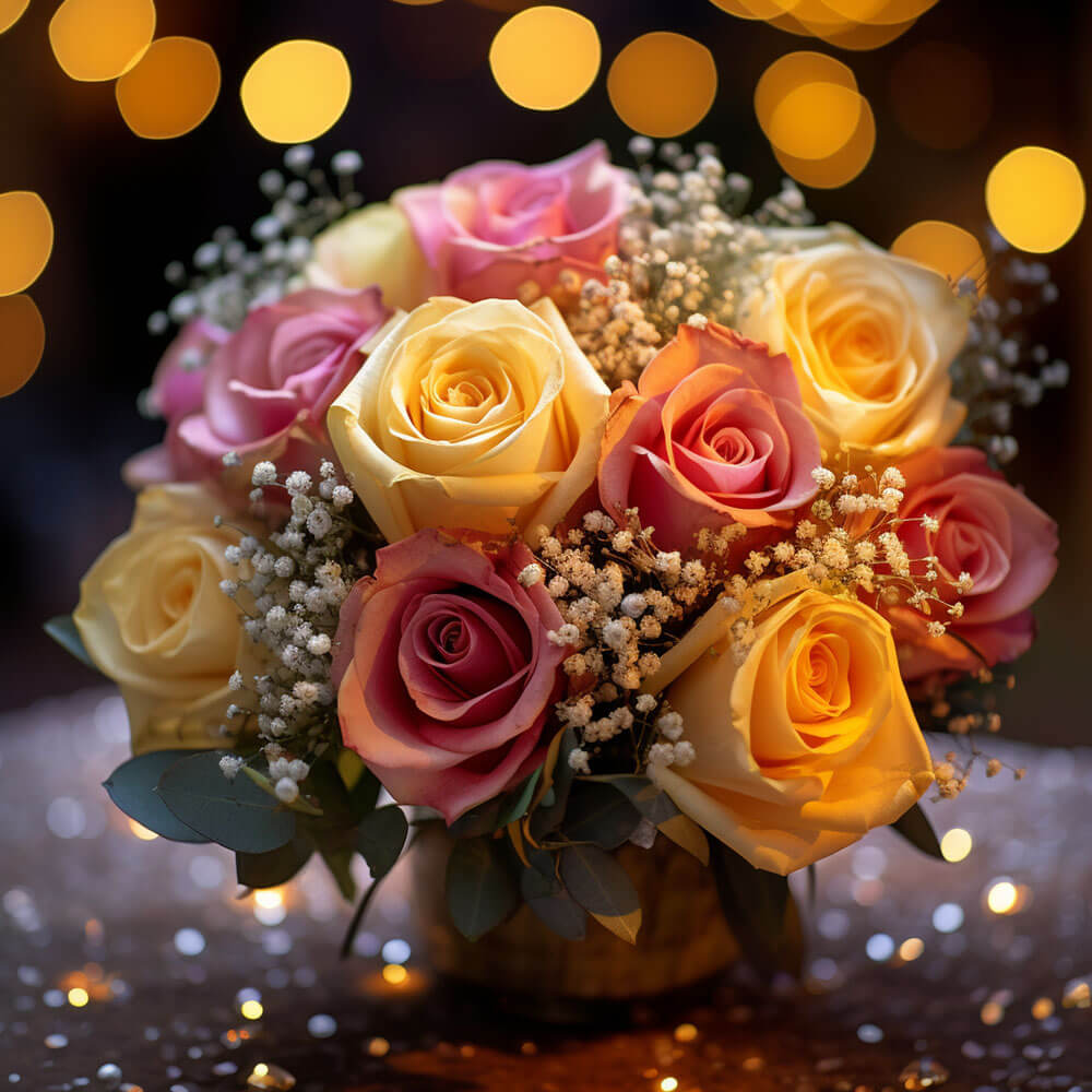 (BDx20) CP Classic Yellow and Pink Roses 6 Centerpieces