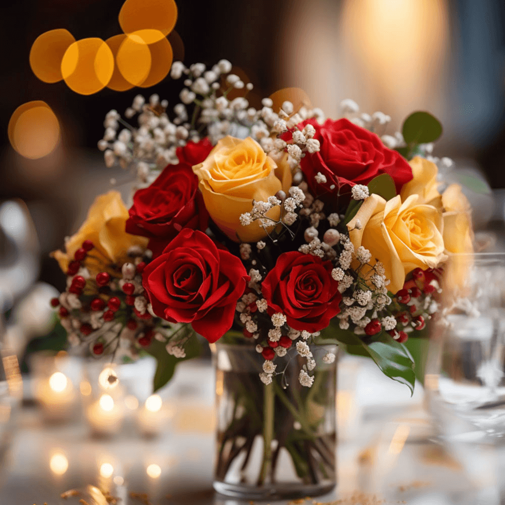 Wedding Centerpieces with Yellow & Red Roses