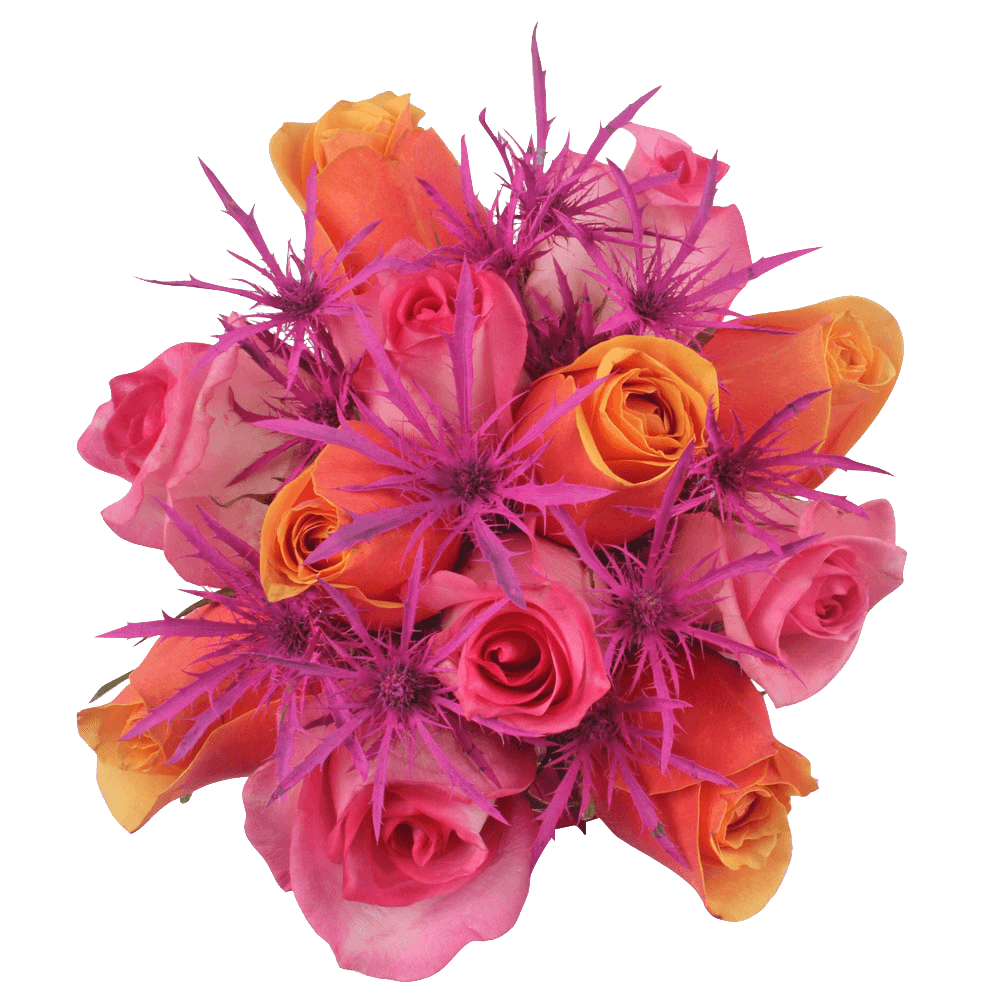 Pink & Orange Roses With Erygium Centerpieces