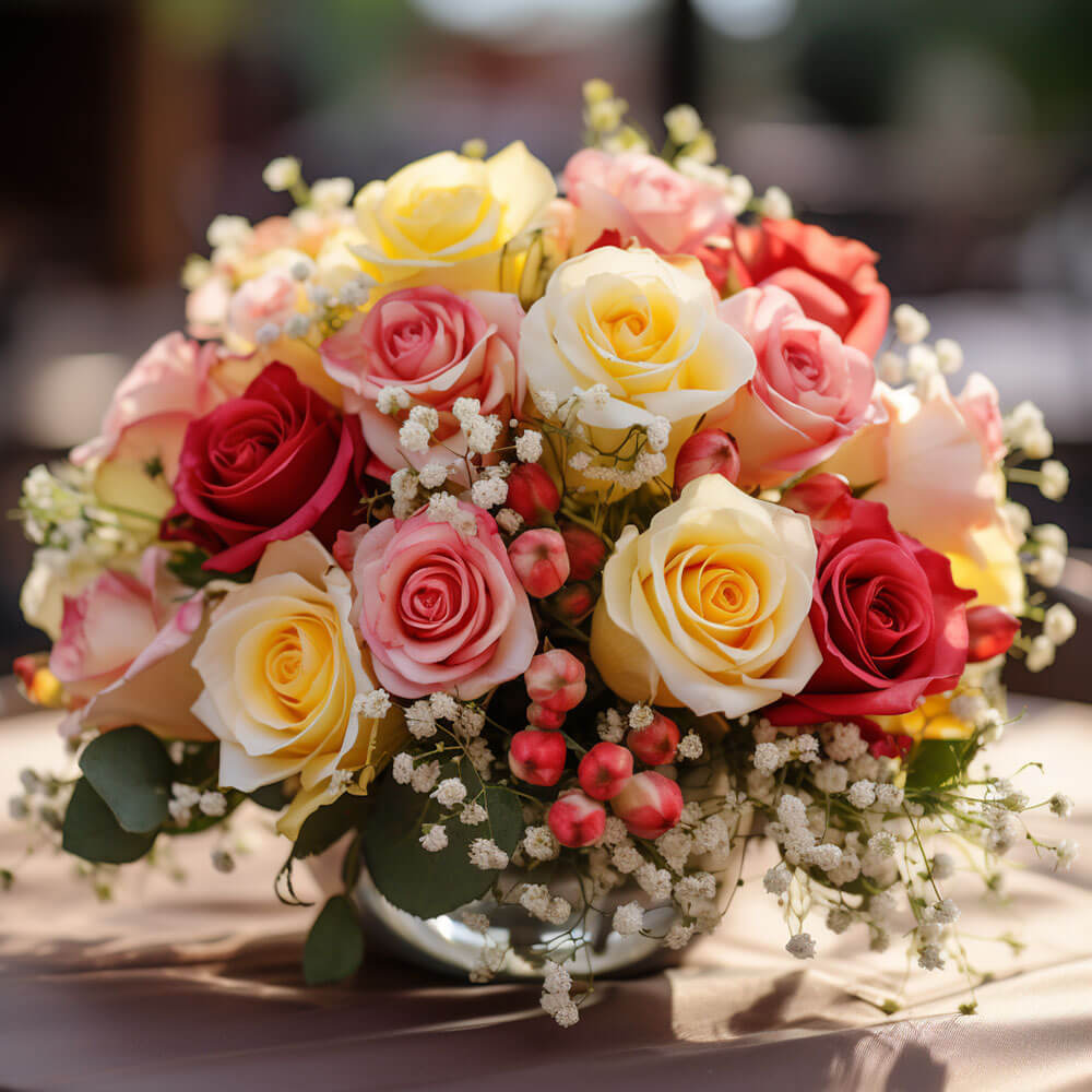 (BDx10) Classic Assorted Roses Table Centerpiece