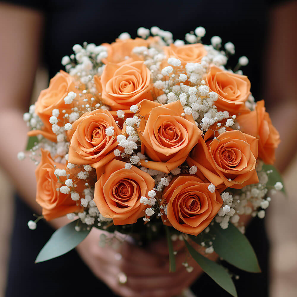 (DUO) Bridal Bqt Classic Orange Roses For Delivery to Leesburg, Virginia