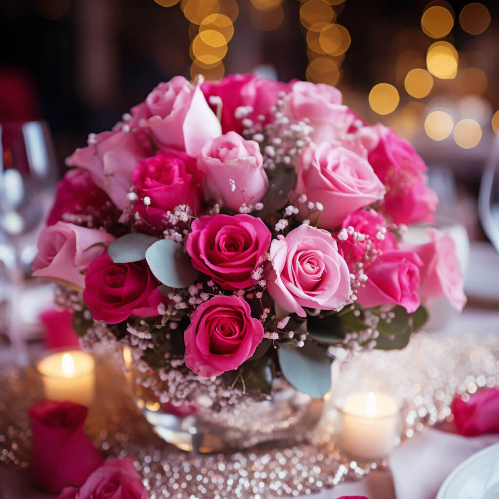 (2BDx20)CP Classic Light Pink and Dark Pink Roses 12 Centerpieces